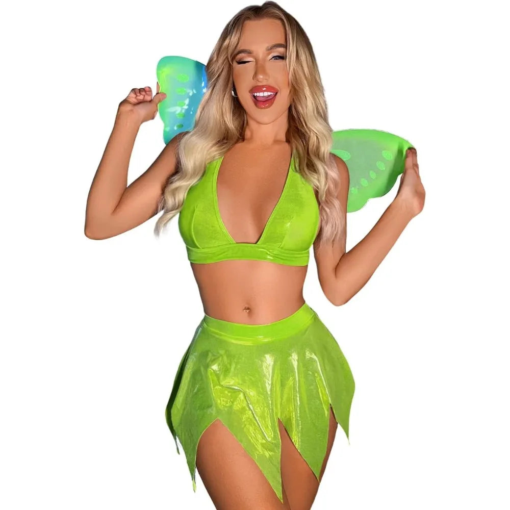 Sexy Fairy Halloween Costumes for Women, Butterfly Wings Cosplay Rave Outfits, 3 Piece Elf Princess Role Play, Cosplay Costumes