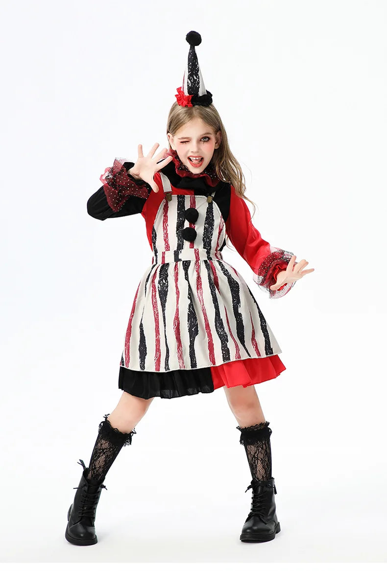 Halloween children's costume; funny dress-up clothes; horror doll; soul-stealing clown outfit; little girl's carnival dress