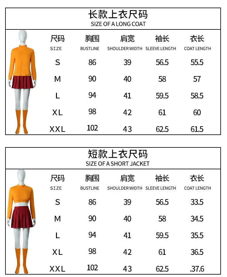 Halloween  Velma Seragam Cosplay Kostum Orange Short Skirt Uniform Wanita Oranye Kaus Kaki Rok Atas Halloween Party Carnival Set