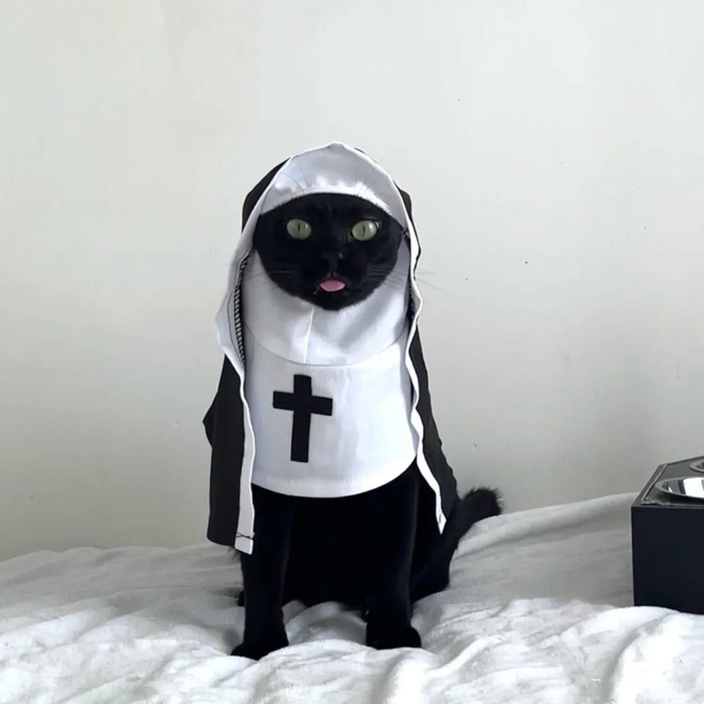 Ins Halloween Cat Costume Pet Clothing Breathable Nun Cloak Cosplay Dress Photo Props Kawaii Kitten Puppy Cute Accessoties Gift
