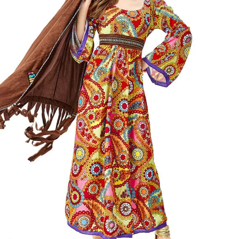 Halloween Costume 70s Outfits Adult Women Hippie Clothes Disco Dancing Dress Bohemian Rhapsody Free Unrestrained Romantic Pretty