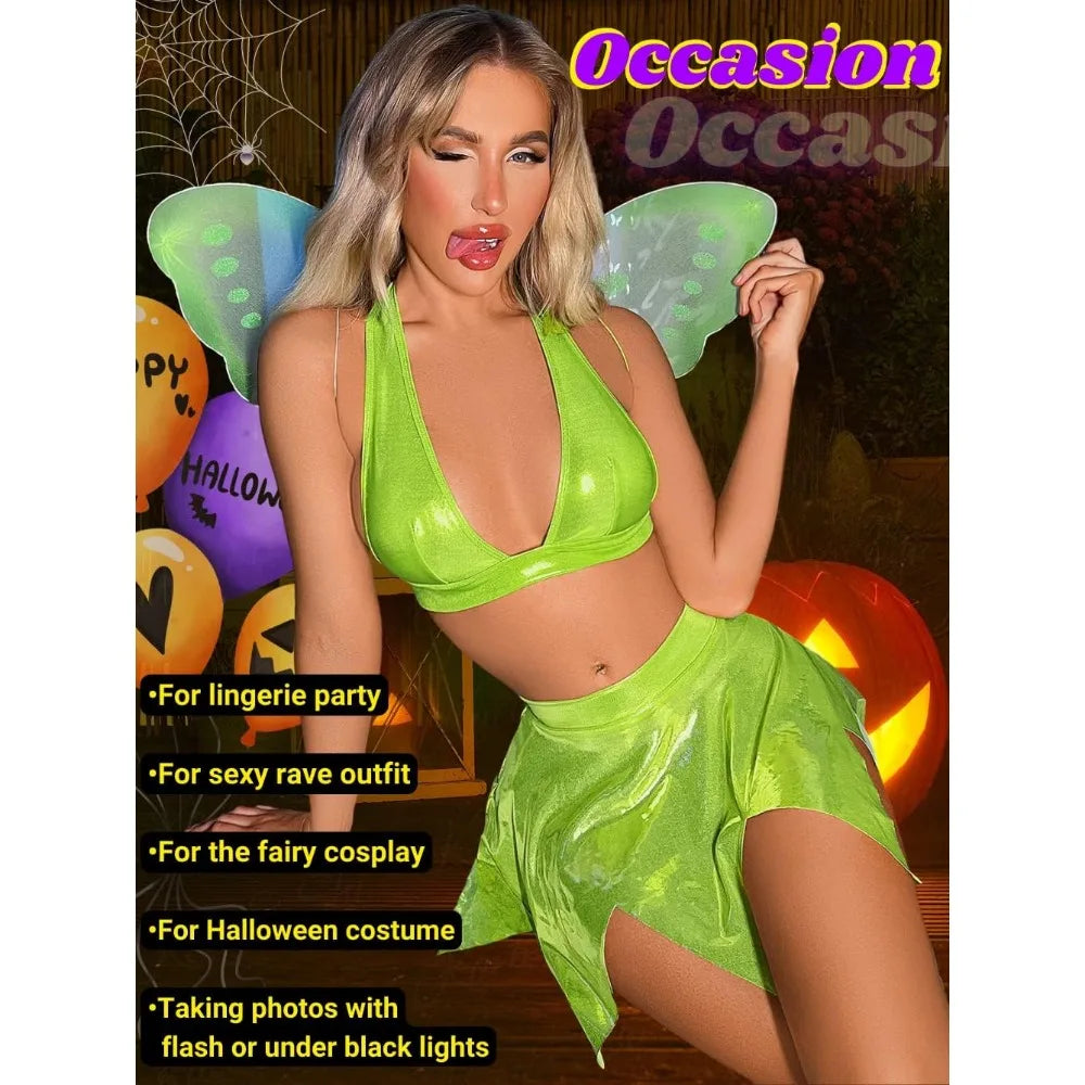 Sexy Fairy Halloween Costumes for Women, Butterfly Wings Cosplay Rave Outfits, 3 Piece Elf Princess Role Play, Cosplay Costumes