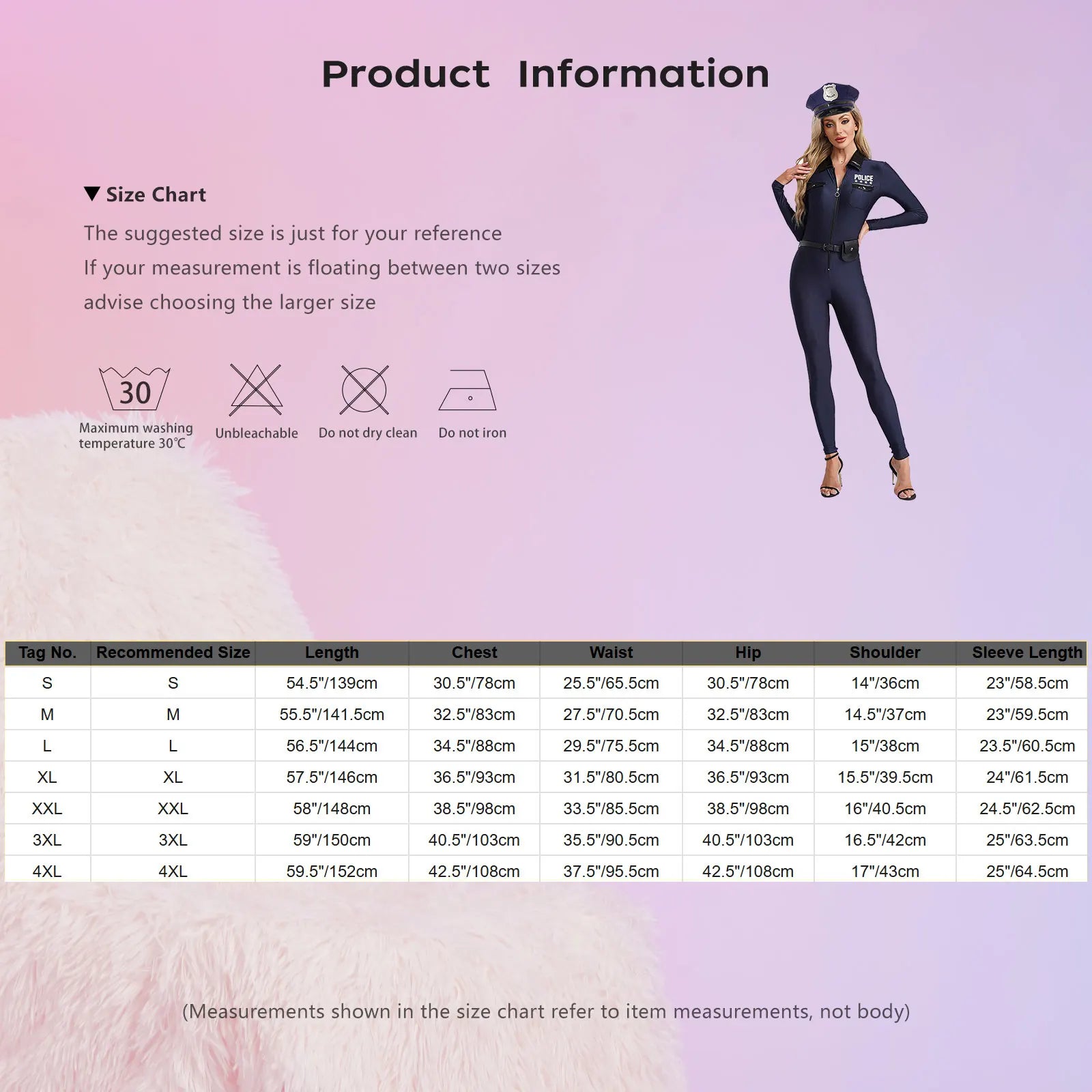 Women Halloween Theme Party Dirty Cop Policewoman Cosplay Costume Long Sleeve Zipper Jumpsuit with Belt Purse Hat Police Uniform