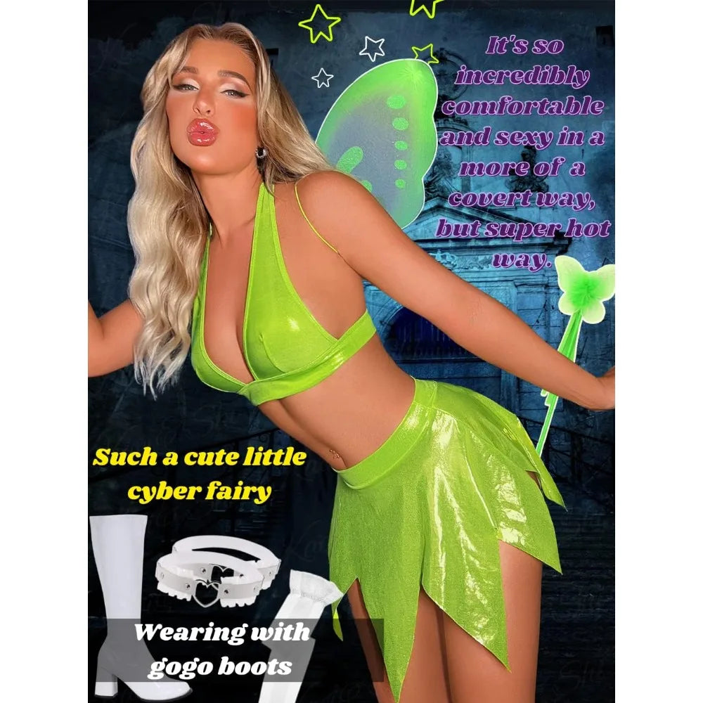 Sexy Fairy Halloween Costumes for Women, Butterfly Wings Cosplay Rave Outfits, 3 Piece Elf Princess Role Play, Cosplay Costumes