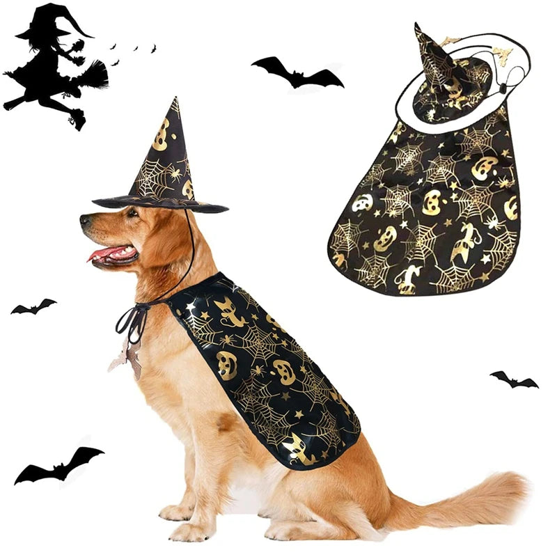 ABUN-Halloween Cat Costume Pet  Cape And Hat Cool Outfit Pet  Cape Hat Cats Cosplay Clothes Apparel Halloween