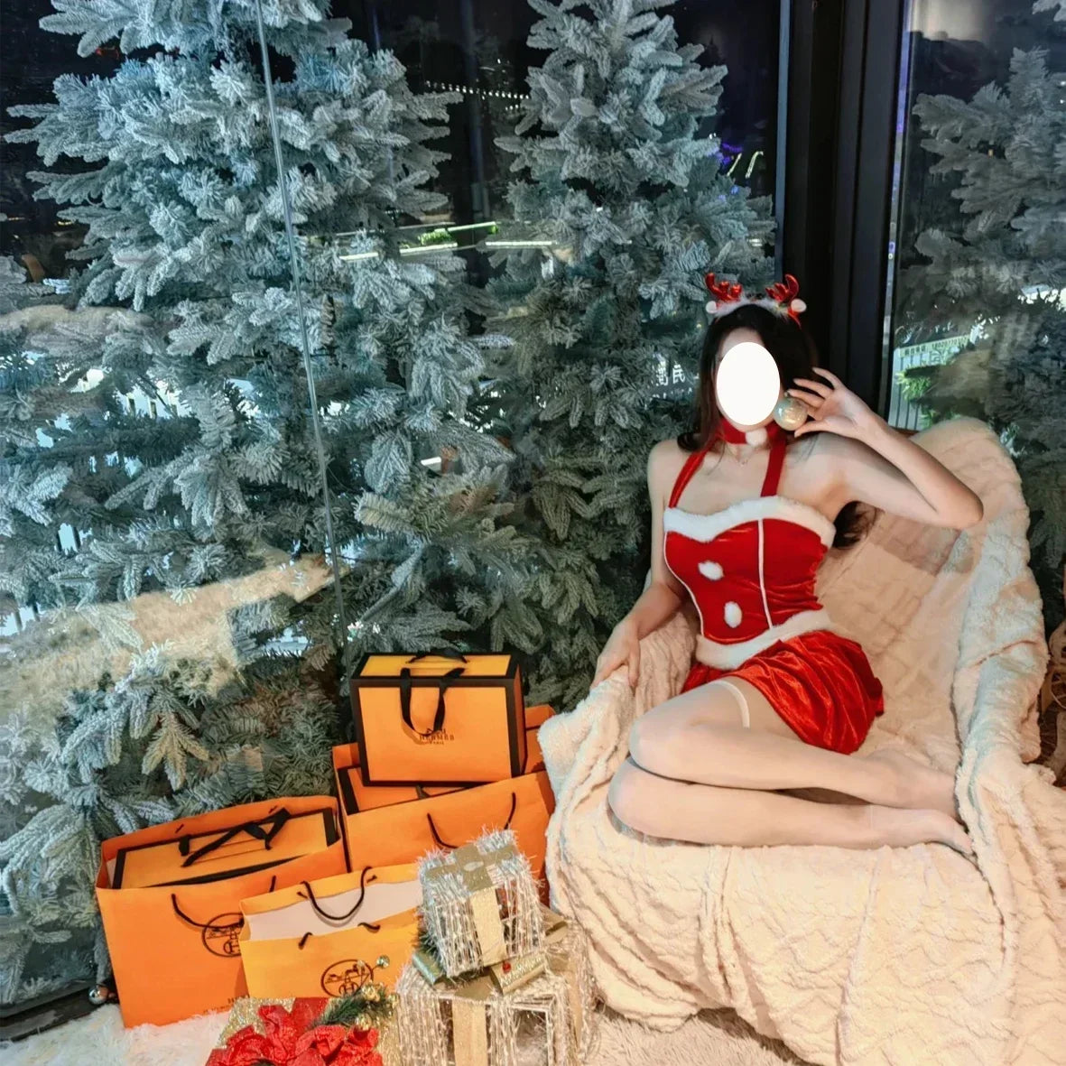 2025 Halloween Tenue de noël Super Sexy, renne rouge, Costume de père noël, Rudolph, Costume de fête de vacances
