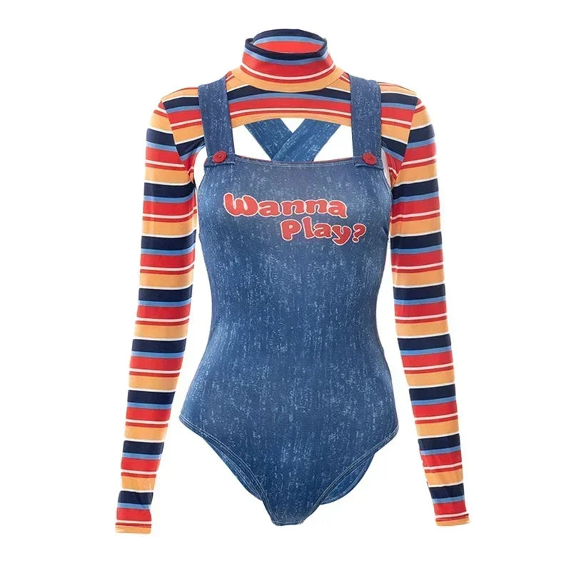 Halloween Costumes for Women Scary Nightmare Killer Doll Wanna Play Movie Character Bodysuit Chucky Doll Costume Set