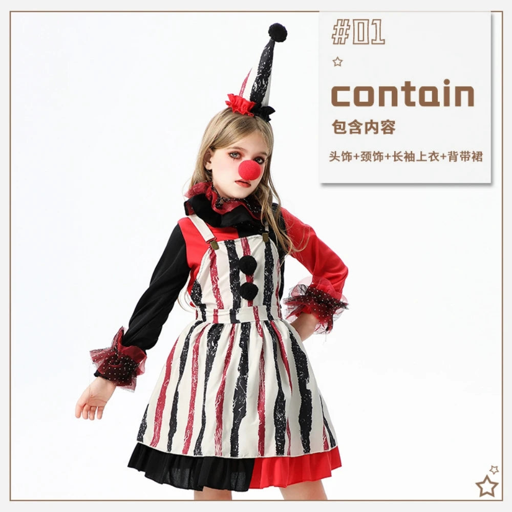 Halloween children's costume; funny dress-up clothes; horror doll; soul-stealing clown outfit; little girl's carnival dress