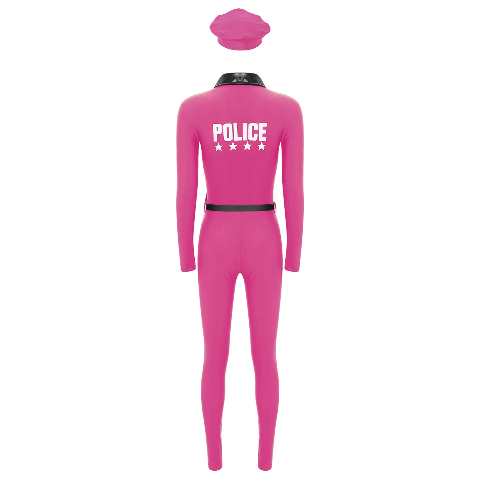 Women Halloween Theme Party Dirty Cop Policewoman Cosplay Costume Long Sleeve Zipper Jumpsuit with Belt Purse Hat Police Uniform