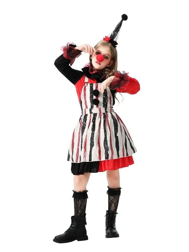 Halloween children's costume; funny dress-up clothes; horror doll; soul-stealing clown outfit; little girl's carnival dress
