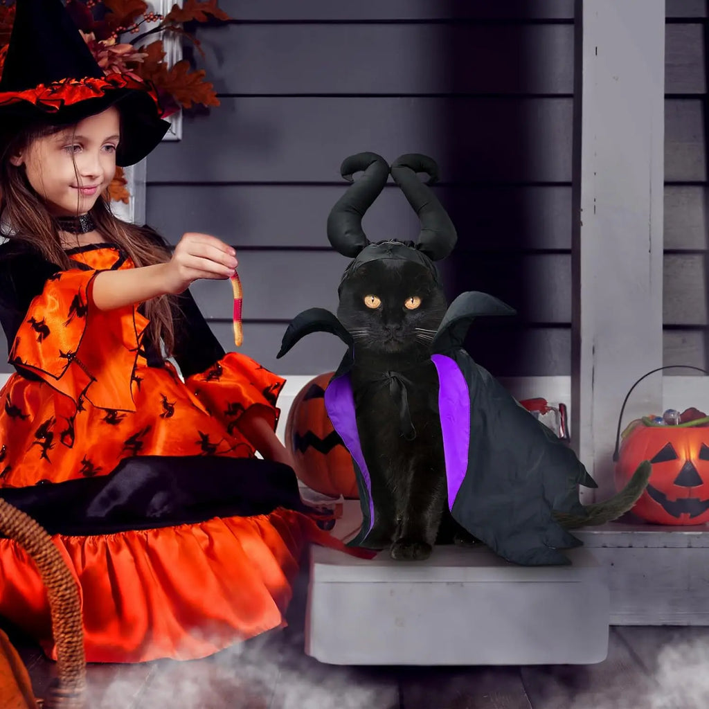 Halloween Witch-Shaped Costume cat Purple Vampire Cape Puppy Wizard Devil Horns Hat Pet Holiday Outfit for Small Middle-Sized Do
