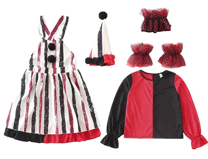 Halloween children's costume; funny dress-up clothes; horror doll; soul-stealing clown outfit; little girl's carnival dress