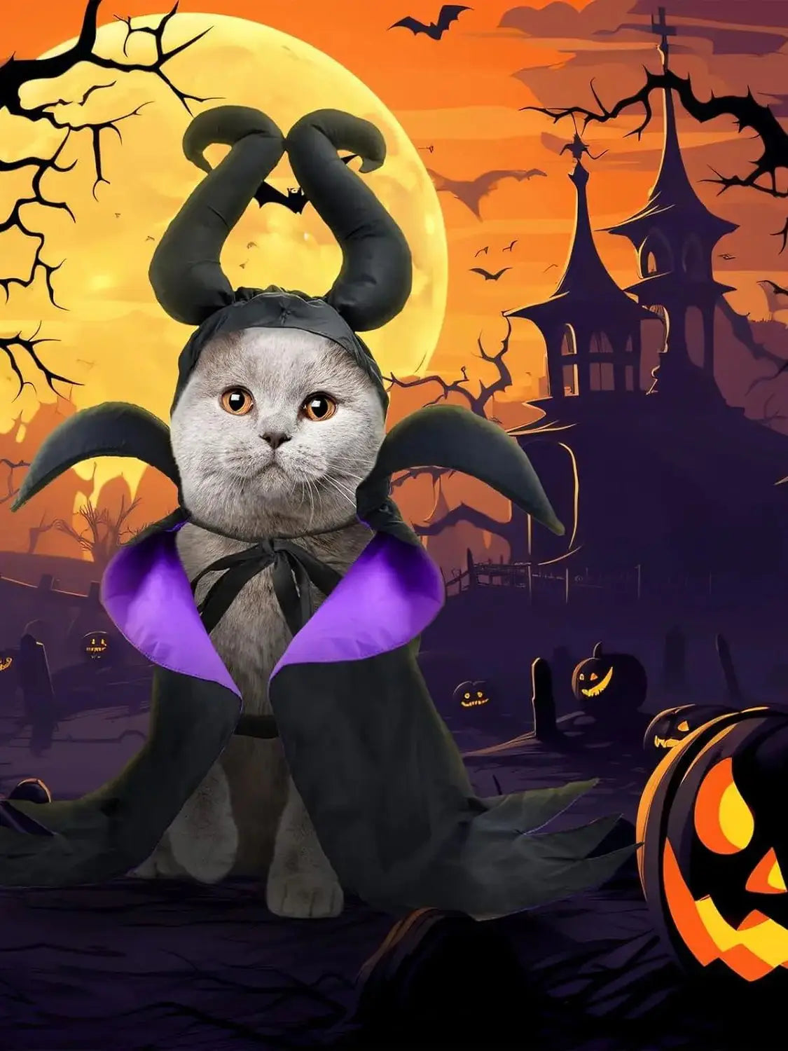 Halloween Witch-Shaped Costume cat Purple Vampire Cape Puppy Wizard Devil Horns Hat Pet Holiday Outfit for Small Middle-Sized Do