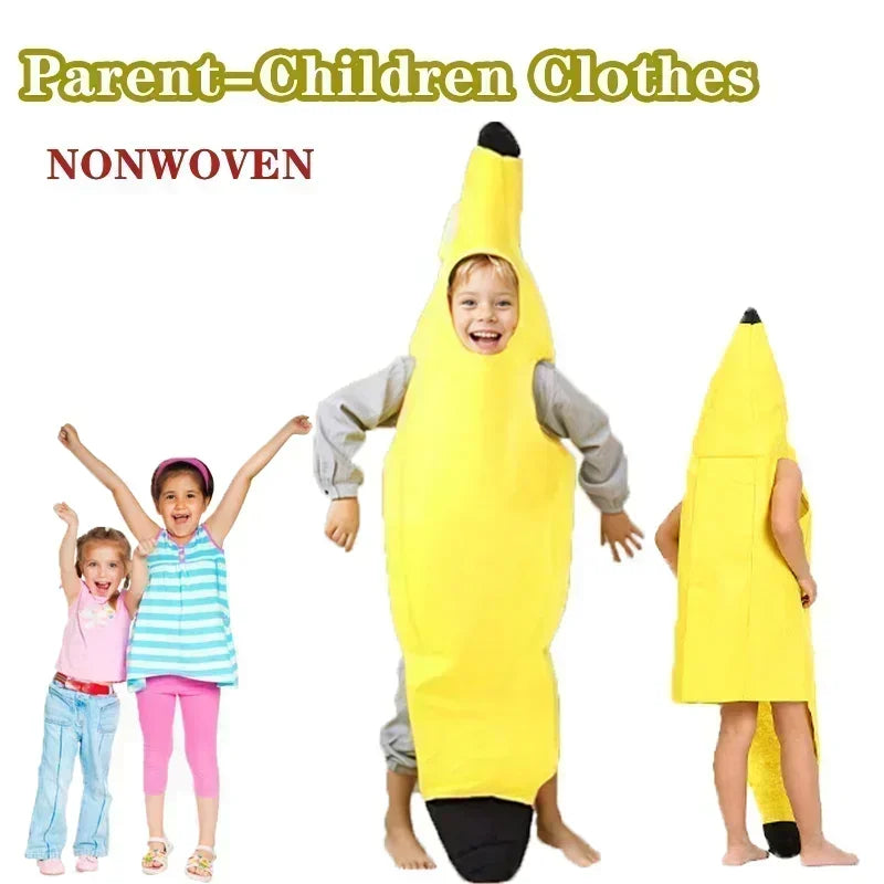 Halloween Banana Costume Funny Couple Outfit for Adults and Kids Fruit Vegetable Cosplay Fancy Dress for Carnival Party Decor