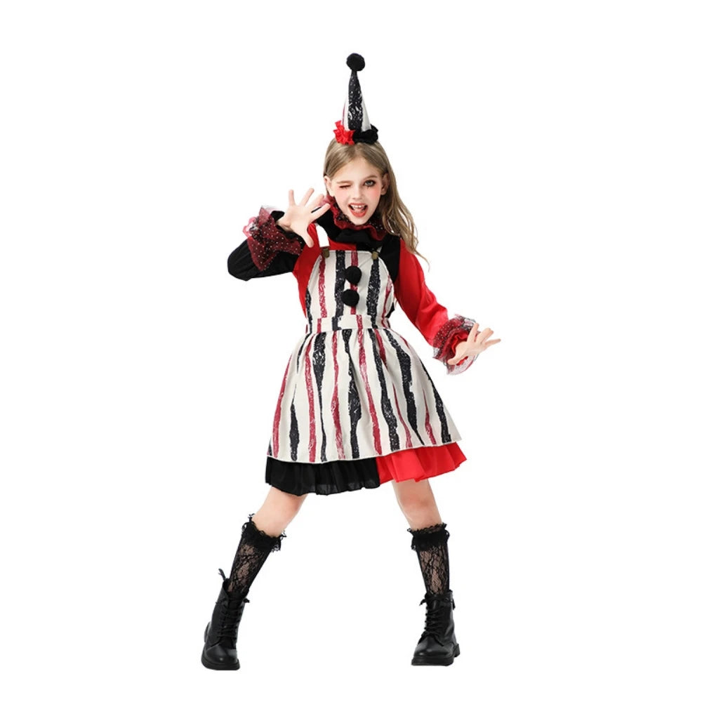Halloween children's costume; funny dress-up clothes; horror doll; soul-stealing clown outfit; little girl's carnival dress