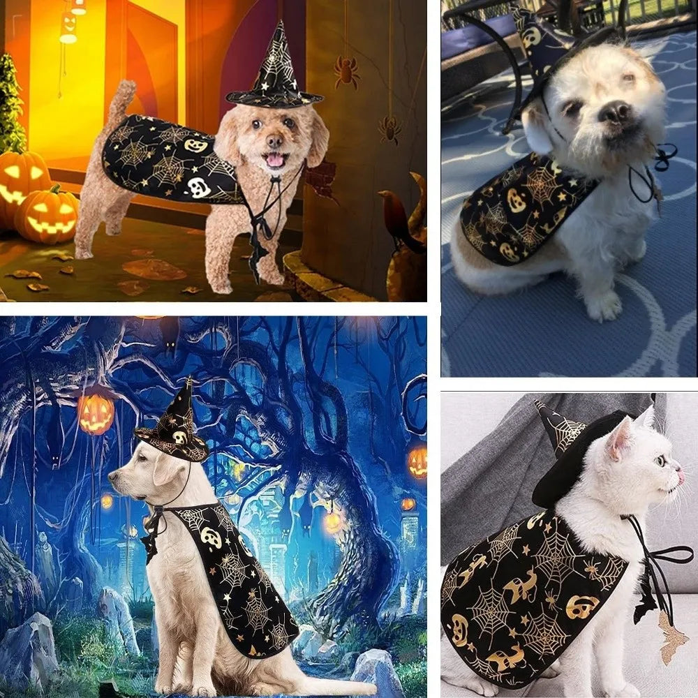Cool Pumpkin Pet Halloween Costumes Cape Adjustable Bat Cats Cosplay Clothes Soft Black Halloween Dog Cloak Hat Cats