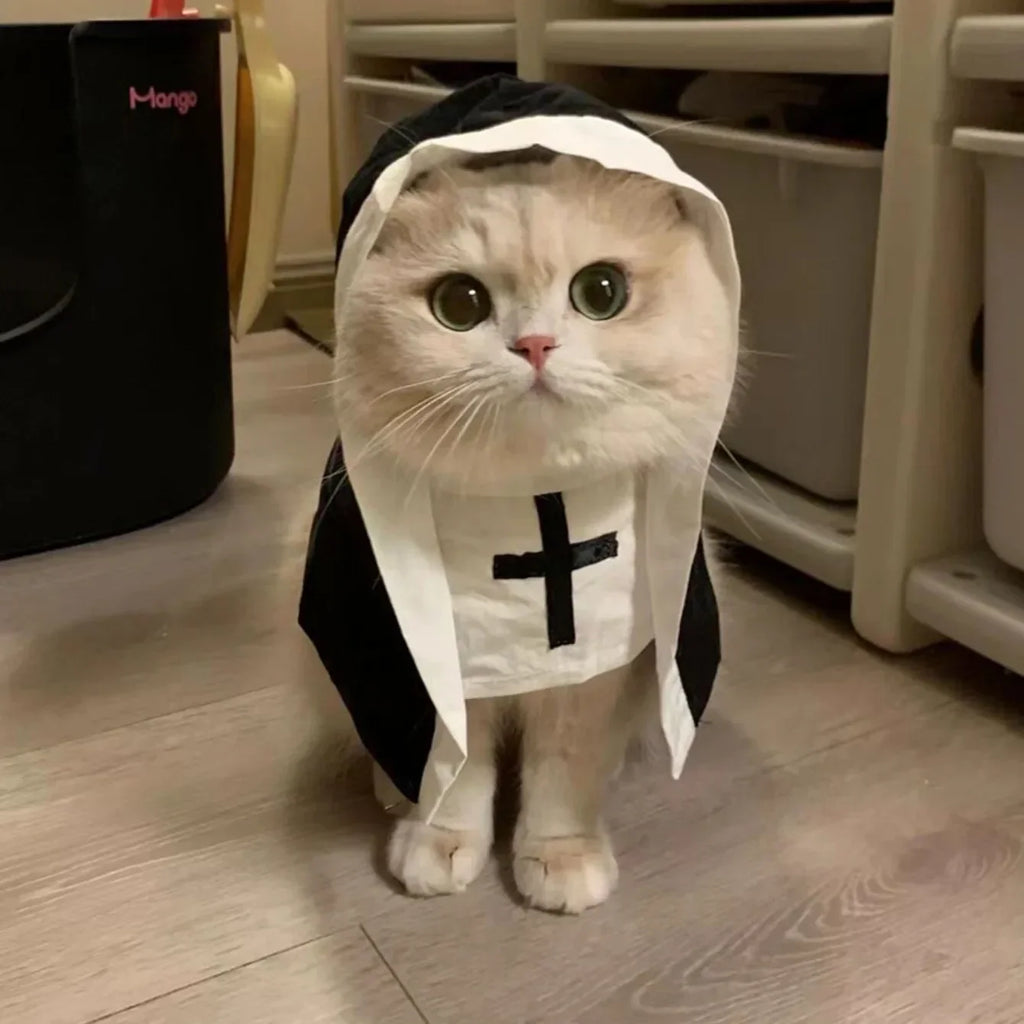 Ins Halloween Cat Costume Pet Clothing Breathable Nun Cloak Cosplay Dress Photo Props Kawaii Kitten Puppy Cute Accessoties Gift