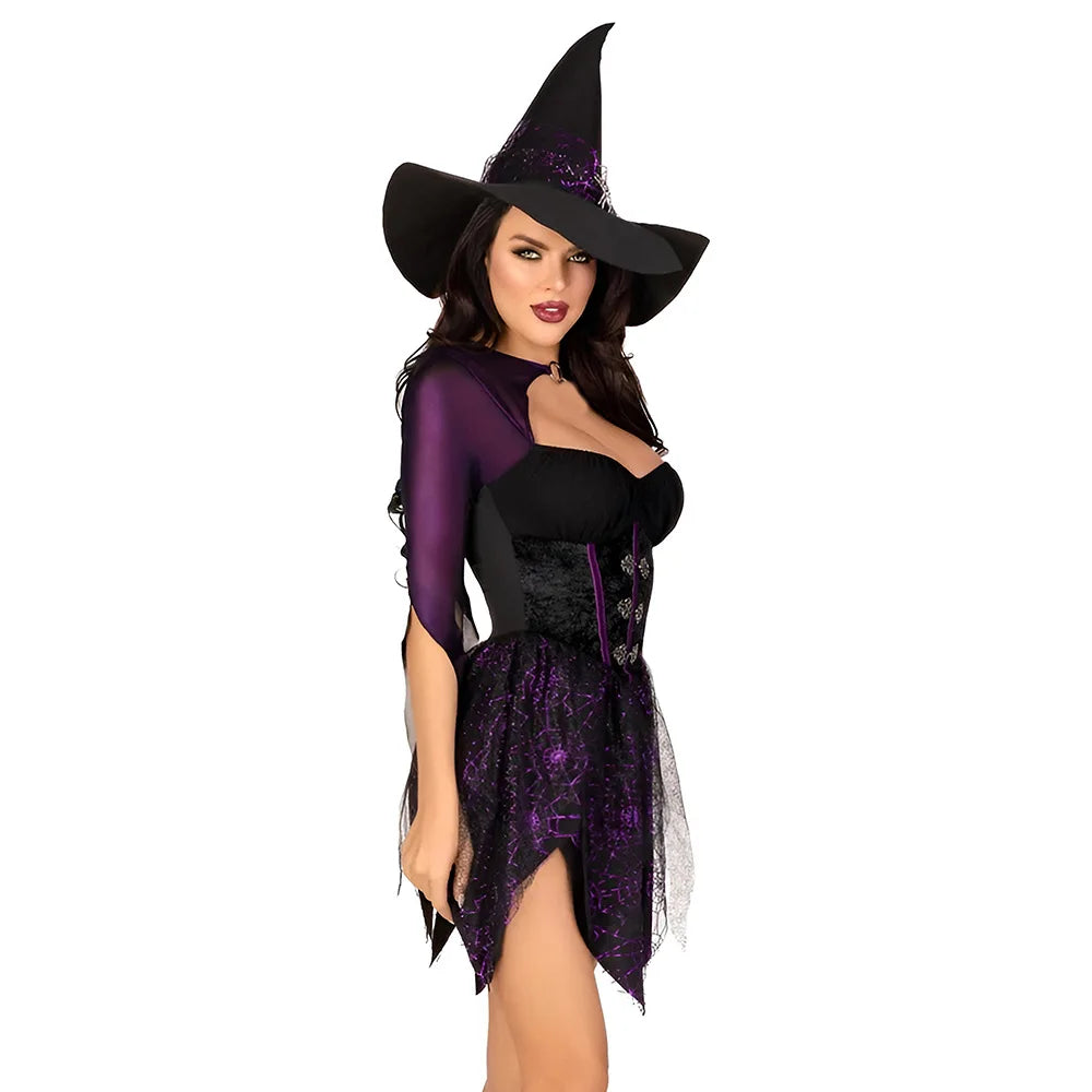 Sexy Witch Cosplay Costumes for Women Halloween Party Role Playing Dress Hat Outfits Adults Performese Clothes