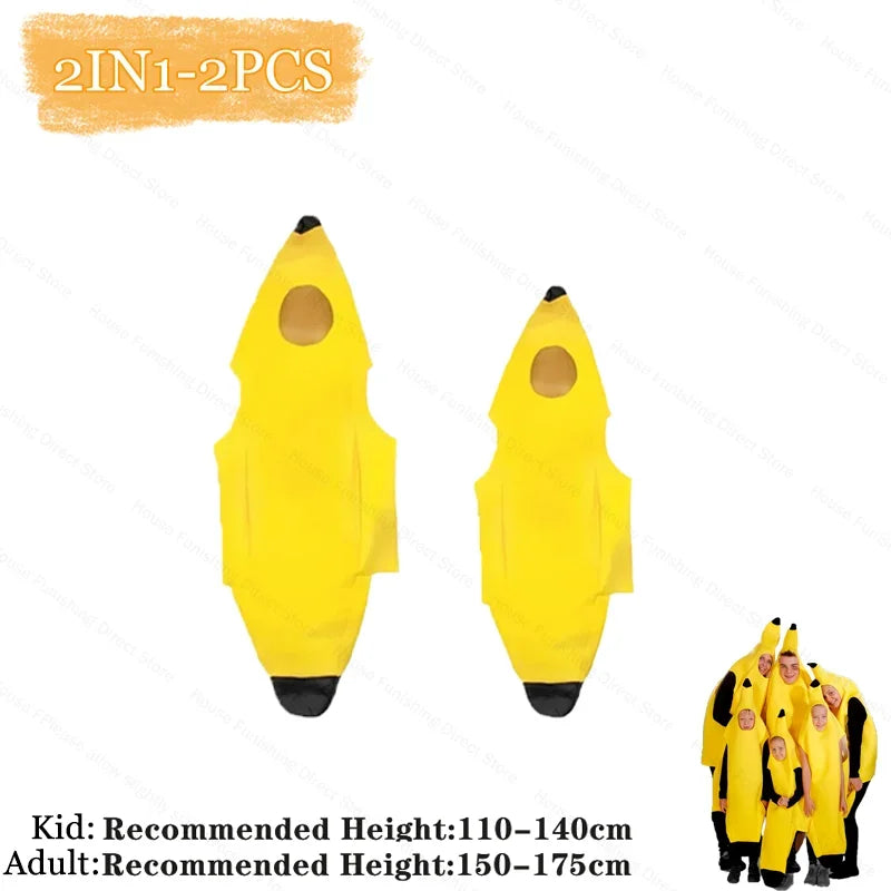 Halloween Banana Costume Funny Couple Outfit for Adults and Kids Fruit Vegetable Cosplay Fancy Dress for Carnival Party Decor