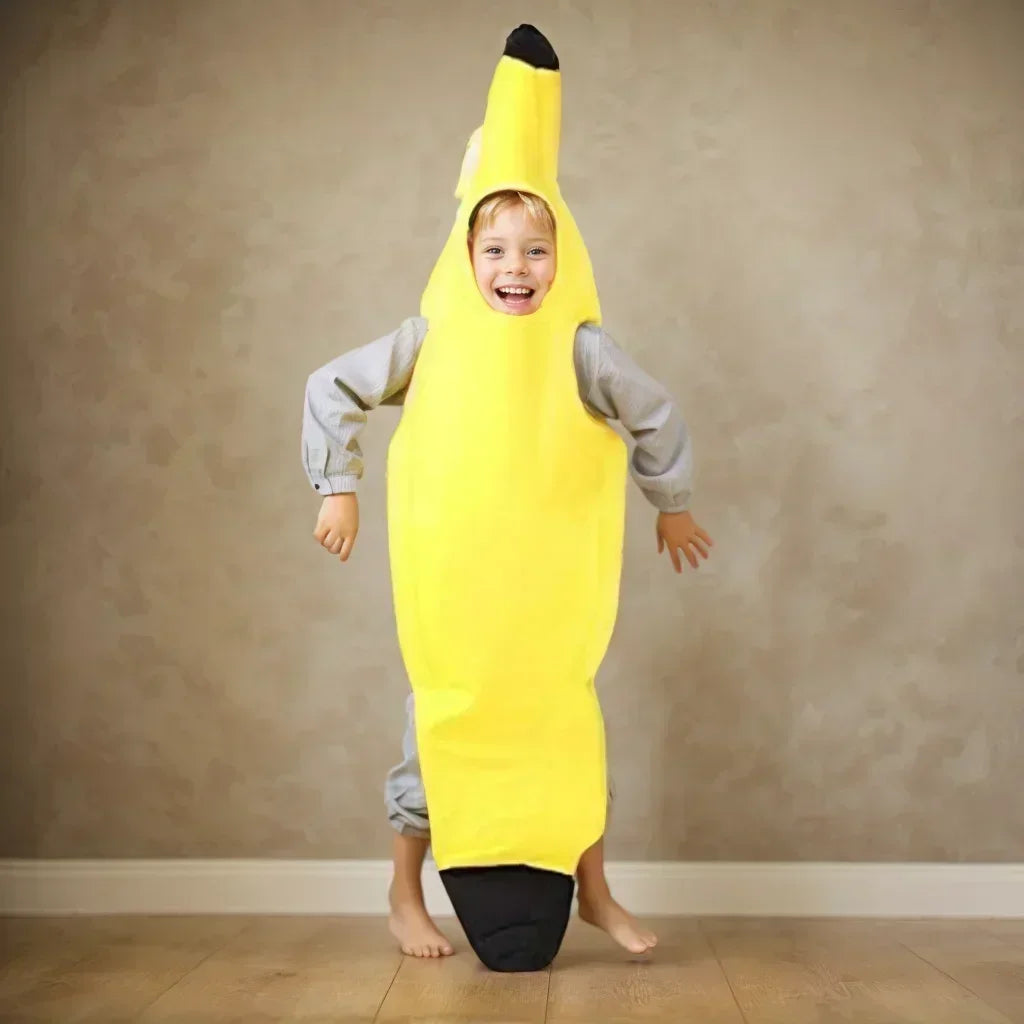 Halloween Banana Costume Funny Couple Outfit for Adults and Kids Fruit Vegetable Cosplay Fancy Dress for Carnival Party Decor