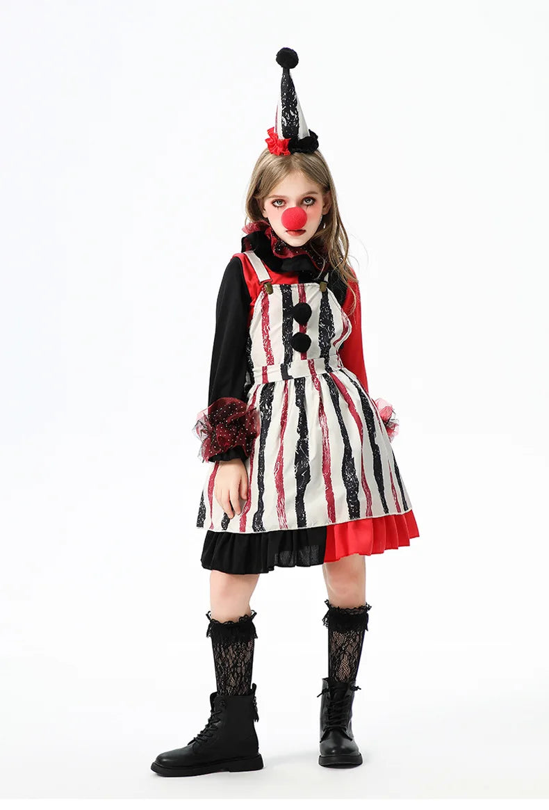 Halloween children's costume; funny dress-up clothes; horror doll; soul-stealing clown outfit; little girl's carnival dress