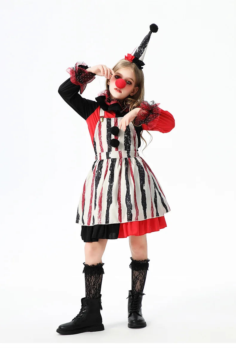 Halloween children's costume; funny dress-up clothes; horror doll; soul-stealing clown outfit; little girl's carnival dress