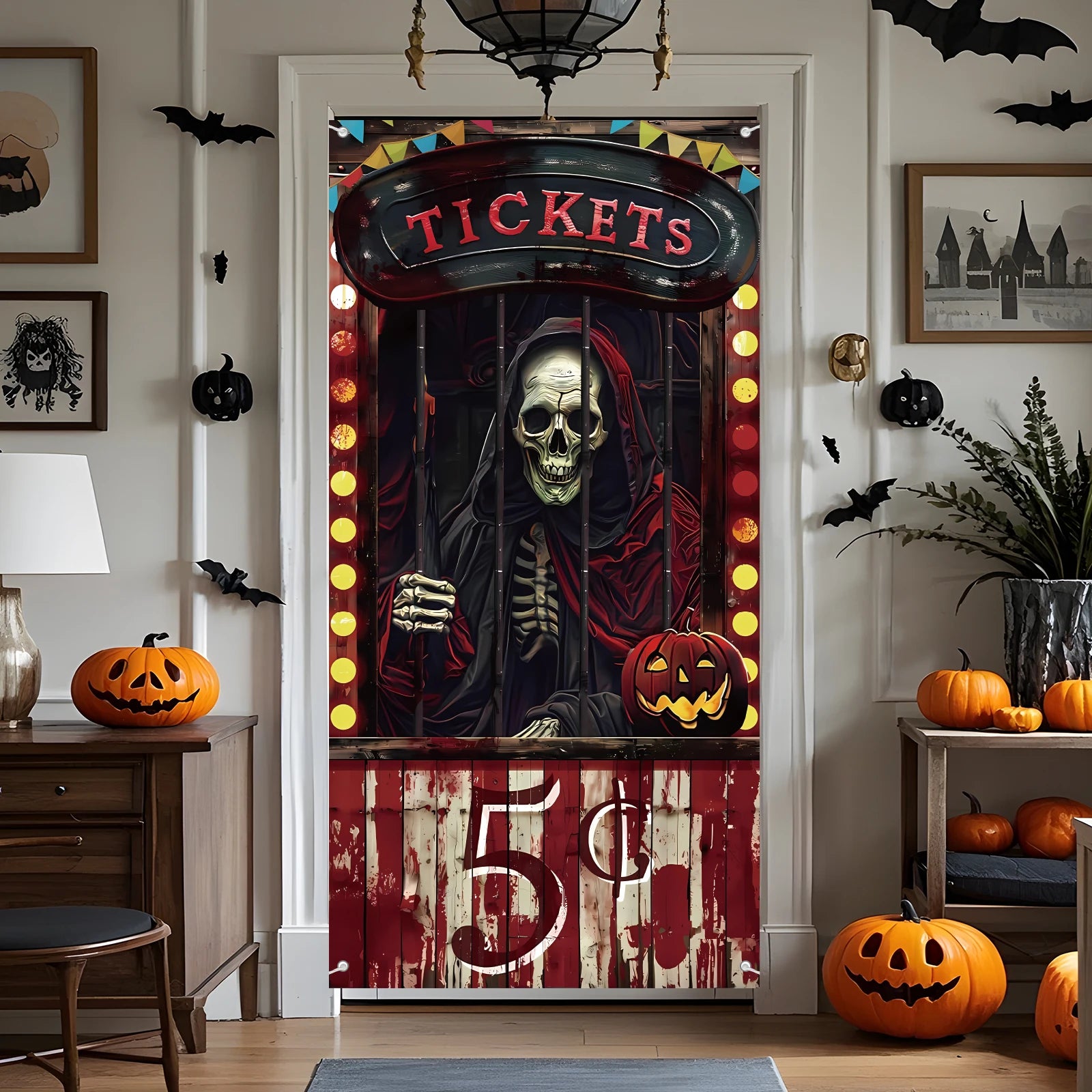 Halloween Door Decorations Halloween Door Cover Evil Circus Bloody Backdrop Creepy Banner Party Supplies Sign Carnival Front