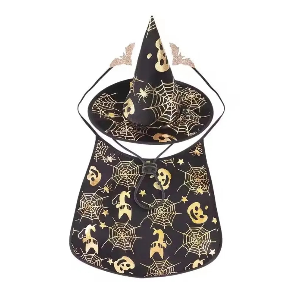 Cool Pumpkin Pet Halloween Costumes Cape Adjustable Bat Cats Cosplay Clothes Soft Black Halloween Dog Cloak Hat Cats