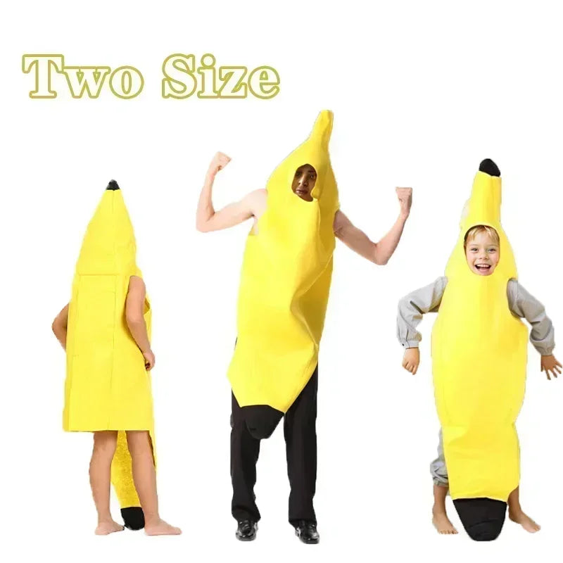 Halloween Banana Costume Funny Couple Outfit for Adults and Kids Fruit Vegetable Cosplay Fancy Dress for Carnival Party Decor