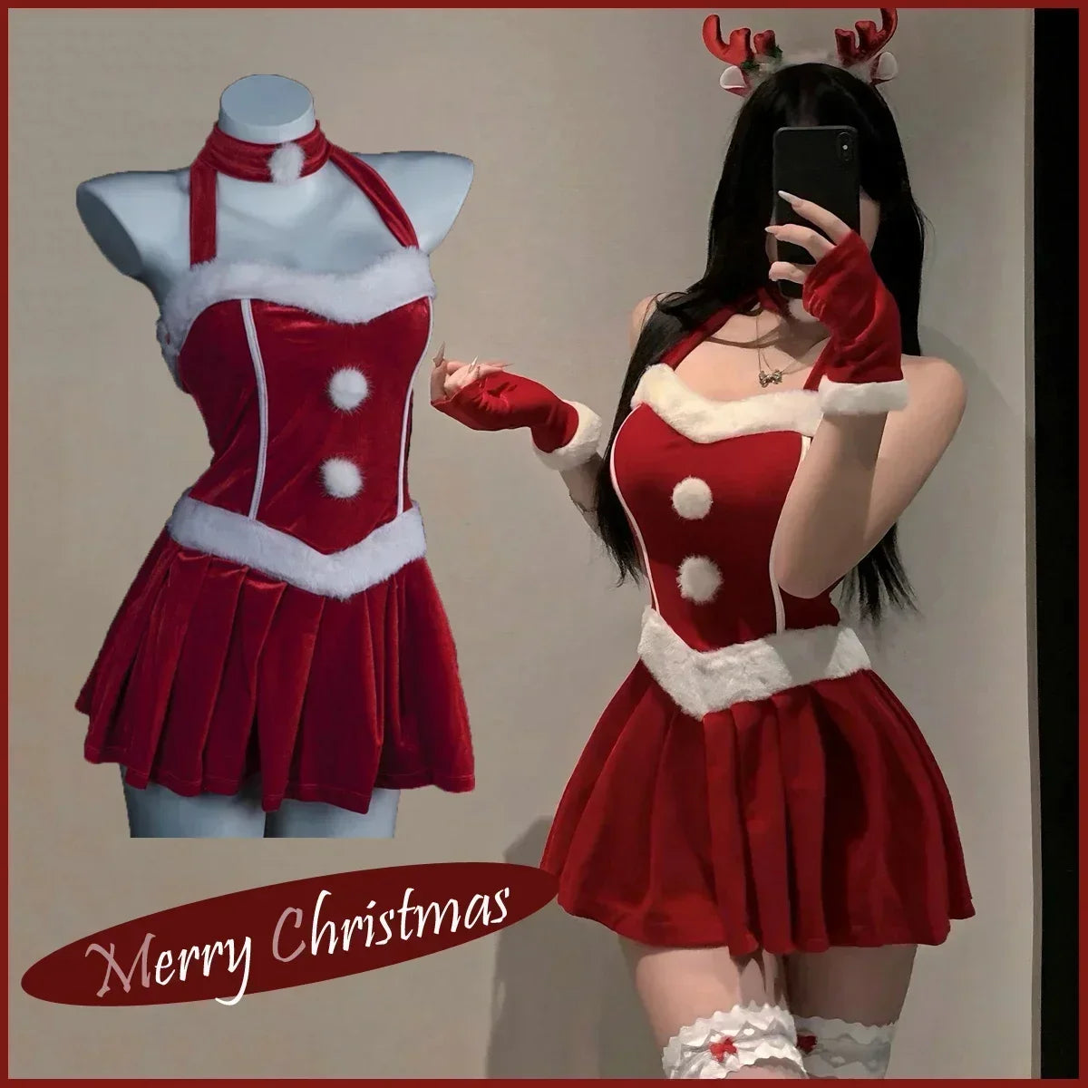 2025 Halloween Tenue de noël Super Sexy, renne rouge, Costume de père noël, Rudolph, Costume de fête de vacances