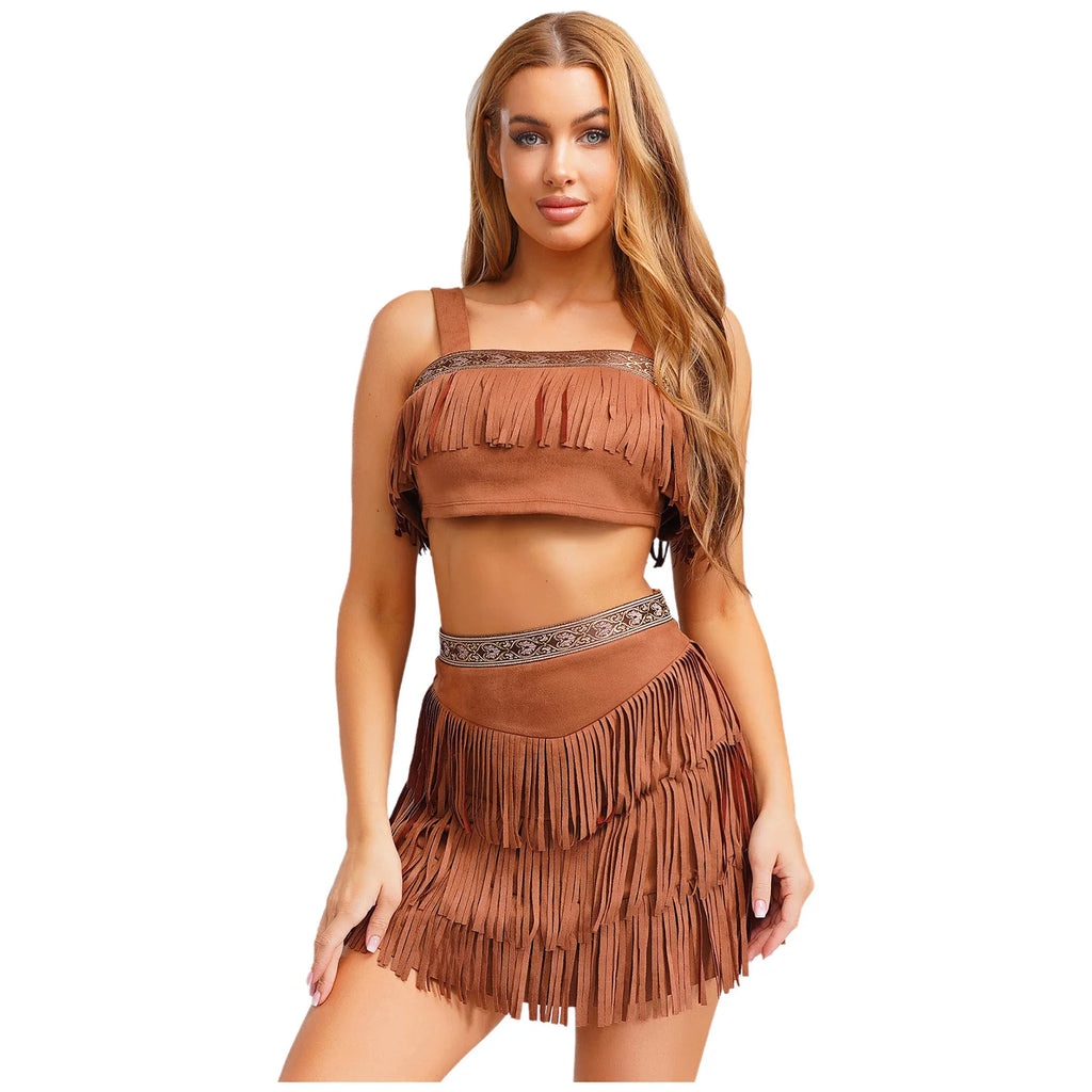Womens Indian Indigenous Halloween Costumes Halloween Native American Jungle Savage Hunter Native Princess Cosplay Party Outfits