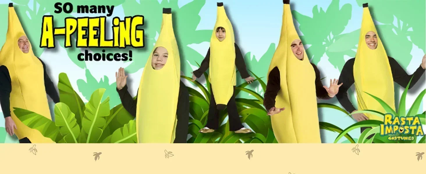 Halloween Banana Costume Funny Couple Outfit for Adults and Kids Fruit Vegetable Cosplay Fancy Dress for Carnival Party Decor