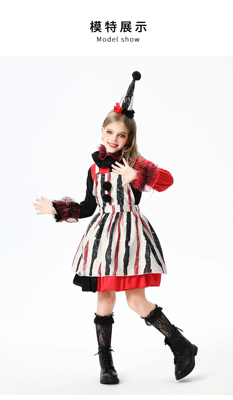 Halloween children's costume; funny dress-up clothes; horror doll; soul-stealing clown outfit; little girl's carnival dress