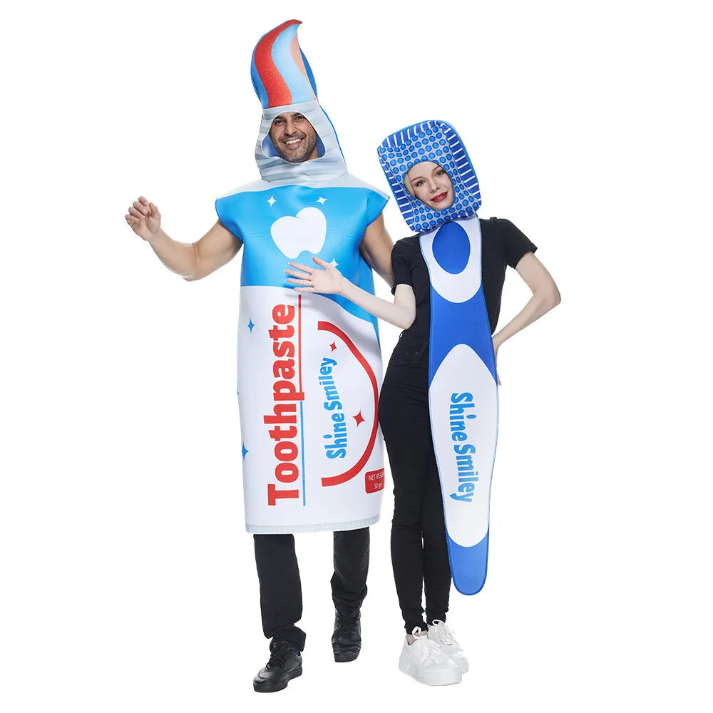 Toothbrush and Toothpaste Costume Couple Costume Halloween for Men Women Funny Outfit Carnival Easter Purim Fancy Dress