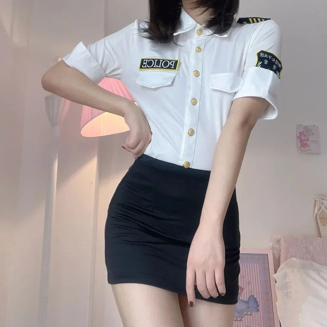 2025 Halloween Costume d'Halloween pour Femme, Tenue de Vol à Taille Fine, Tenue de Rêve, Haut avec Jupe, Cosplay de Policière