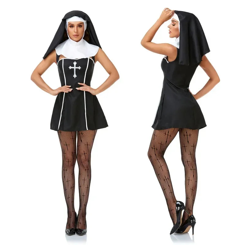 Easter Halloween Cosplay Party Costume Adult Sexy Nun Role Play Stage Fancy Party Dress