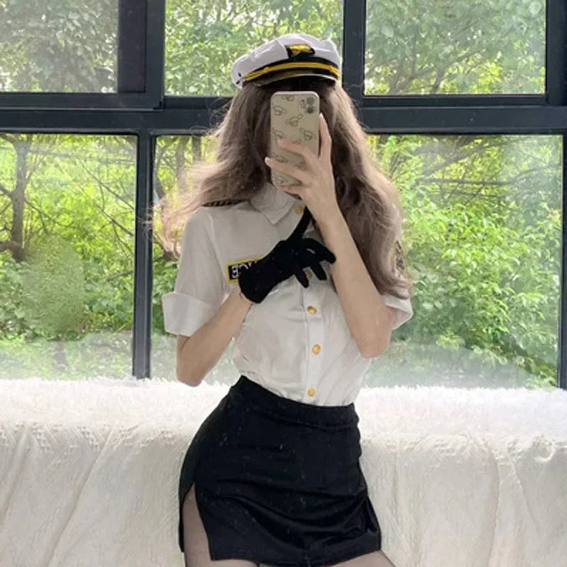 2025 Halloween Costume d'Halloween pour Femme, Tenue de Vol à Taille Fine, Tenue de Rêve, Haut avec Jupe, Cosplay de Policière
