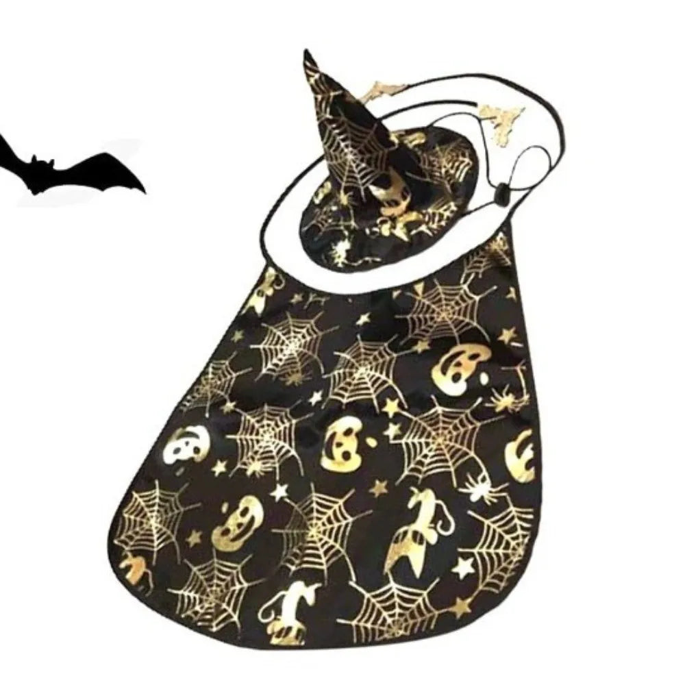 Cool Pumpkin Pet Halloween Costumes Cape Adjustable Bat Cats Cosplay Clothes Soft Black Halloween Dog Cloak Hat Cats