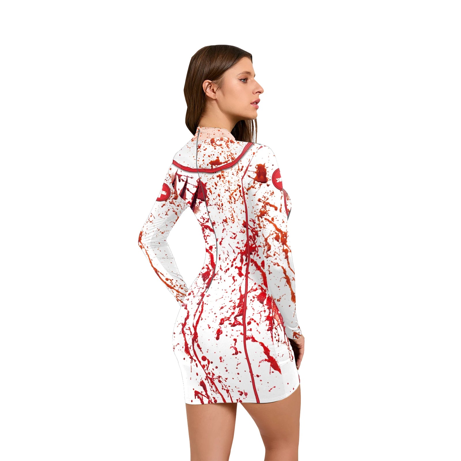 Nurse Halloween Costume For Women 3D Printed Skeleton Uniform Carnival Sexy Cosplay Outfit Fancy Dresses Party Long Sleeves