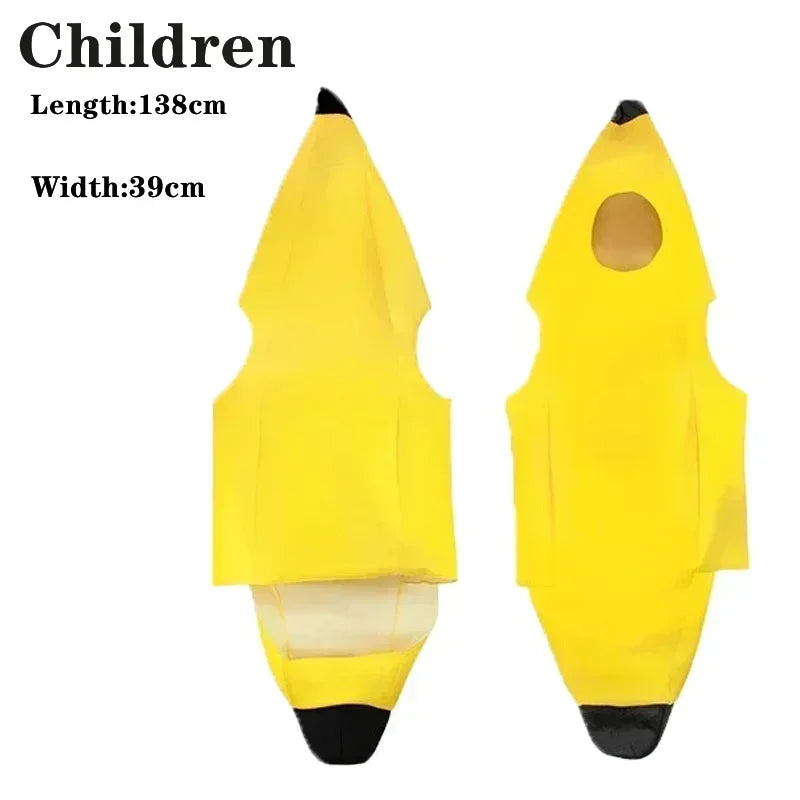 Halloween Banana Costume Funny Couple Outfit for Adults and Kids Fruit Vegetable Cosplay Fancy Dress for Carnival Party Decor