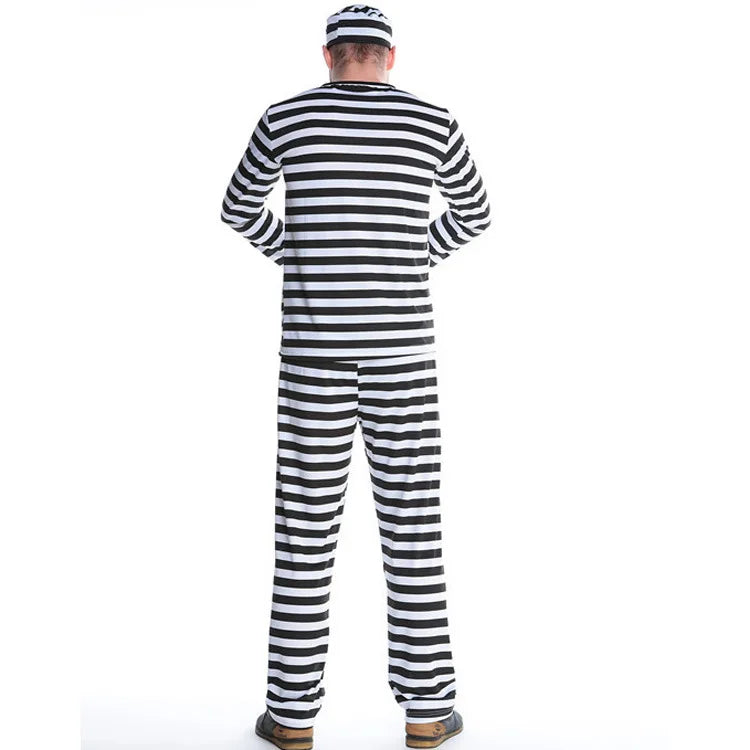 CP Cospaly Convict Prisoner Costume Striped Halloween Cos Couple's Convict Costume Classic Striped Halloween Costumes for Women
