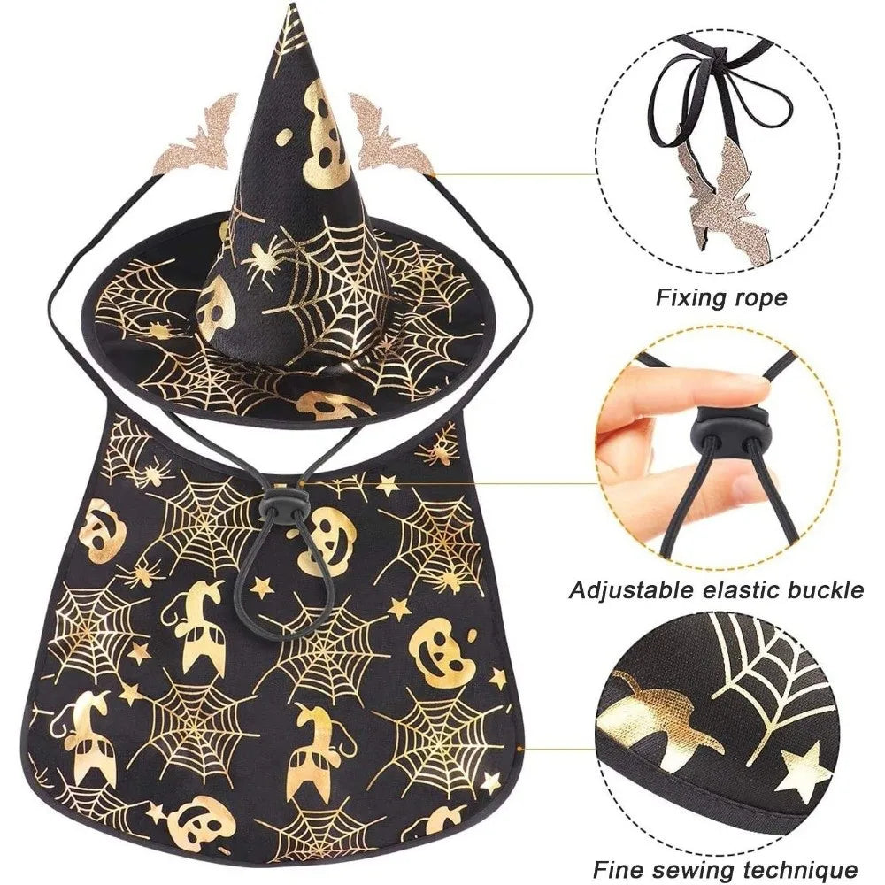 Cool Pumpkin Pet Halloween Costumes Cape Adjustable Bat Cats Cosplay Clothes Soft Black Halloween Dog Cloak Hat Cats