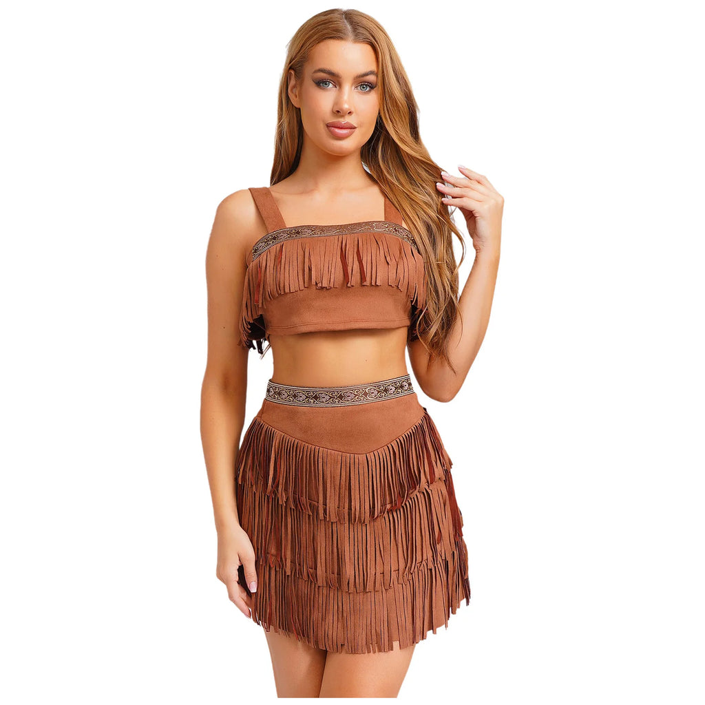Womens Indian Indigenous Halloween Costumes Halloween Native American Jungle Savage Hunter Native Princess Cosplay Party Outfits