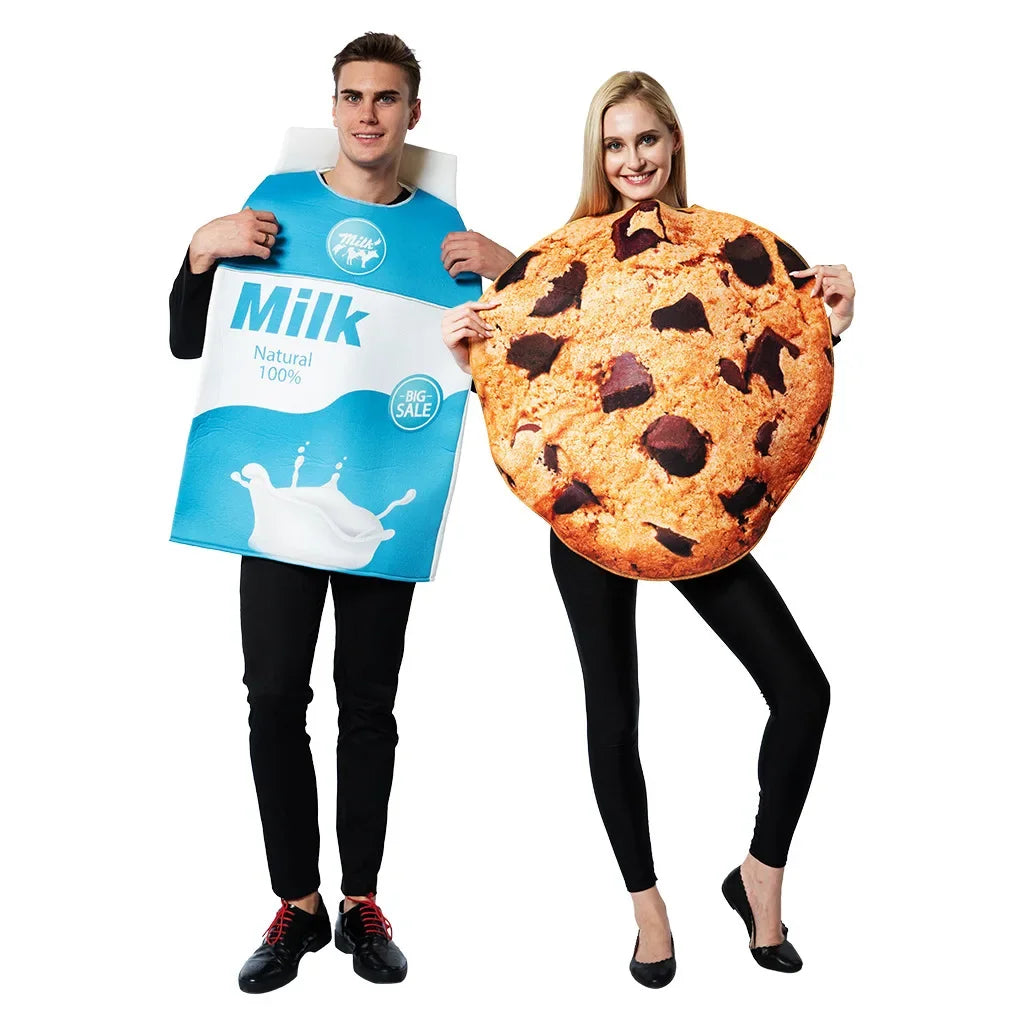 2pcs Halloween Couple Play Costume Milk Cookie Set Bar Party Stage Show Food Costume # 1 # W.