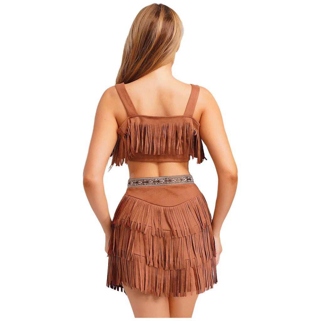 Womens Indian Indigenous Halloween Costumes Halloween Native American Jungle Savage Hunter Native Princess Cosplay Party Outfits