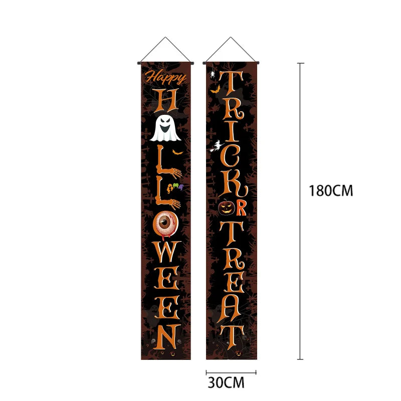 Halloween Haunted House Door Decorations, Spooky Spider Web & Ghostly Atmosphere Flags, Perfect for Halloween Party Decoration