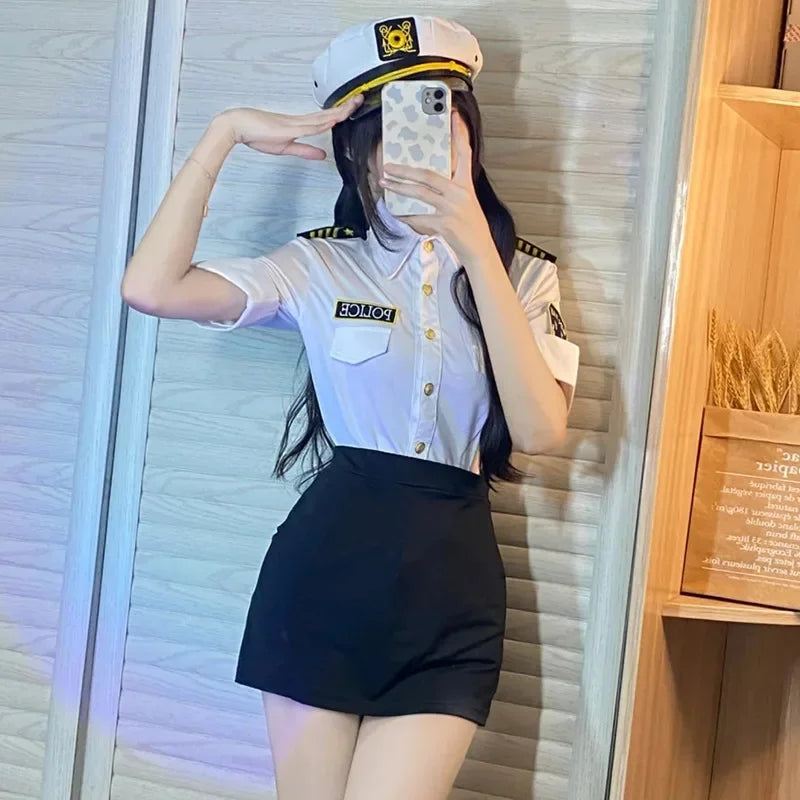 2025 Halloween Costume d'Halloween pour Femme, Tenue de Vol à Taille Fine, Tenue de Rêve, Haut avec Jupe, Cosplay de Policière