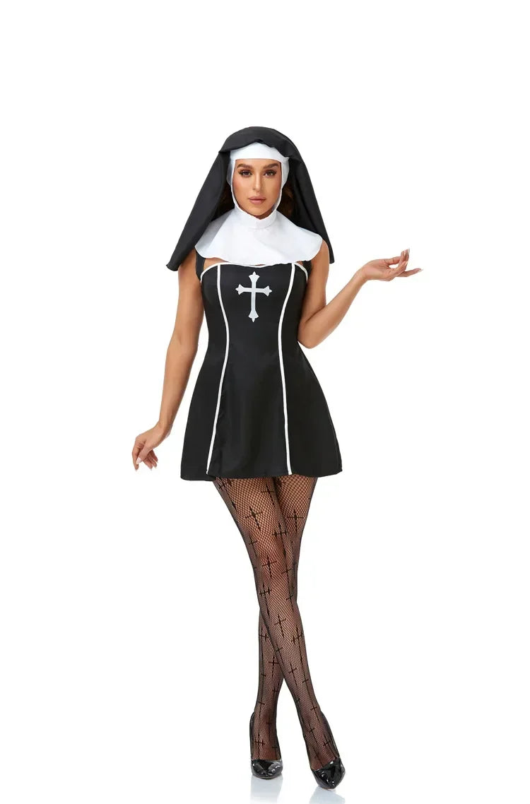 Easter Halloween Cosplay Party Costume Adult Sexy Nun Role Play Stage Fancy Party Dress