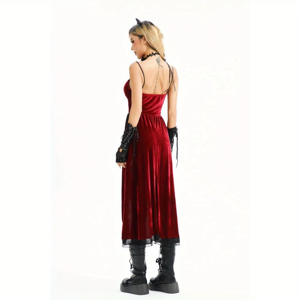 European & American Dark Gothic Halloween Costume: Edgy Girl Punk - Style Retro Slim - Fit Sweet & Spicy Dress