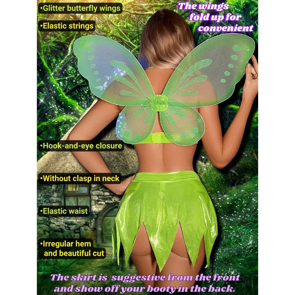 Sexy Fairy Halloween Costumes for Women, Butterfly Wings Cosplay Rave Outfits, 3 Piece Elf Princess Role Play, Cosplay Costumes